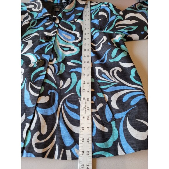 Silk Land Womens Jacket XL Silk Floral Pattern Big Button Lined Blue Black Class - Picture 5 of 9